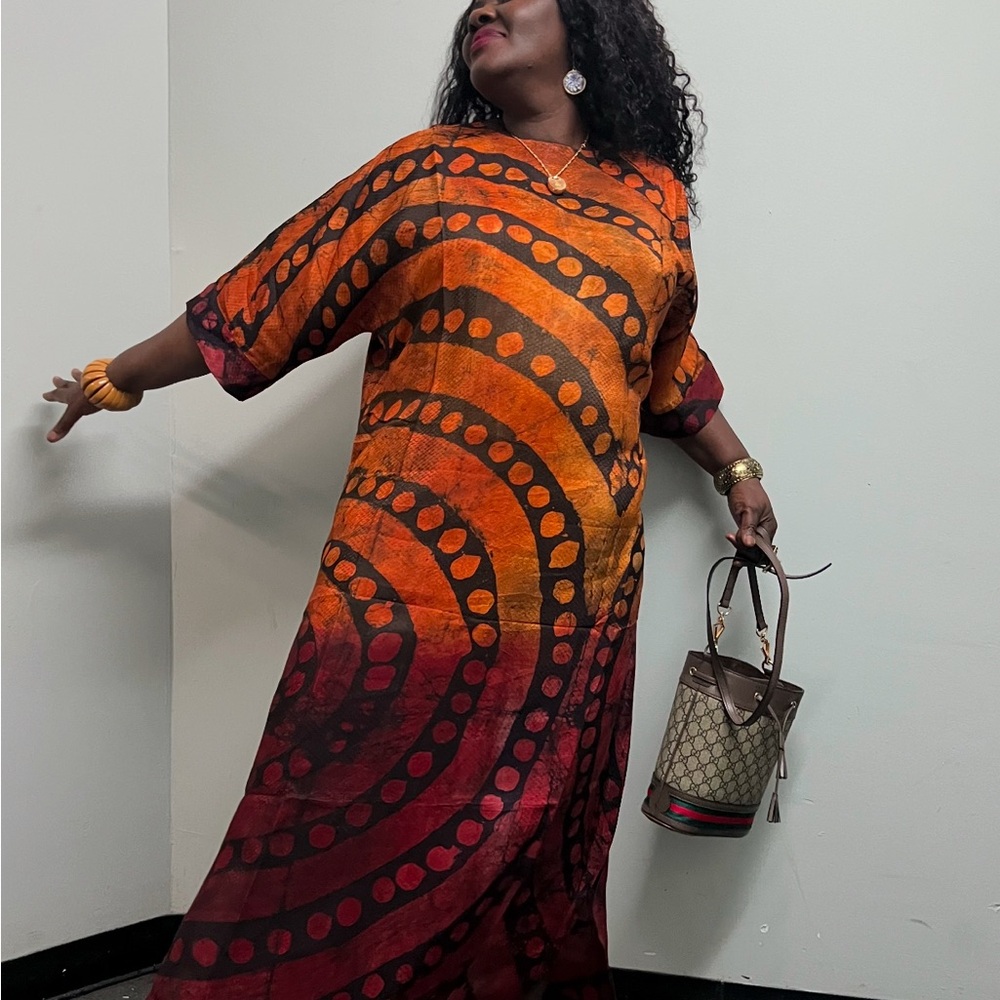 Orange and Red Maxi Dress with Dolman Sleeves